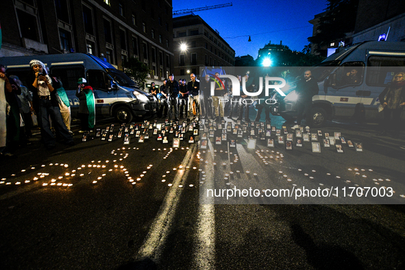 Citizens and activists gather to participate in a rally to support Palestinians in front of the US embassy in Rome, Italy, on October 25, 20...