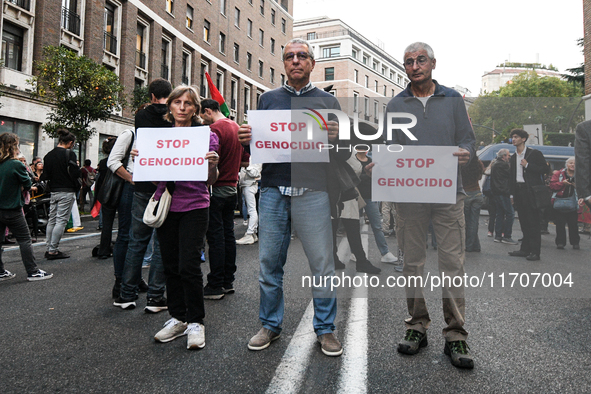 Citizens and activists gather to participate in a rally to support Palestinians in front of the US embassy in Rome, Italy, on October 25, 20...