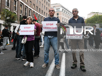 Citizens and activists gather to participate in a rally to support Palestinians in front of the US embassy in Rome, Italy, on October 25, 20...