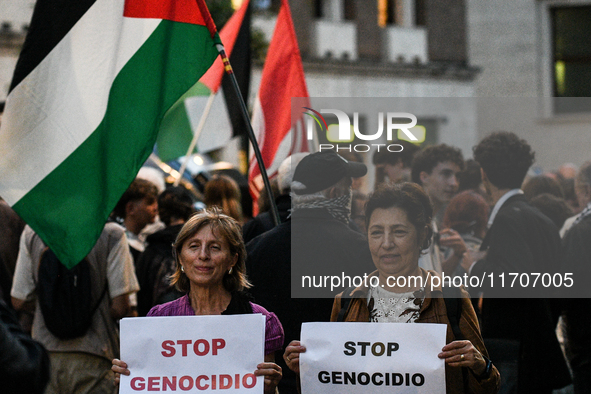 Citizens and activists gather to participate in a rally to support Palestinians in front of the US embassy in Rome, Italy, on October 25, 20...