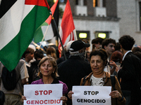 Citizens and activists gather to participate in a rally to support Palestinians in front of the US embassy in Rome, Italy, on October 25, 20...