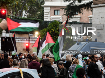 Citizens and activists gather to participate in a rally to support Palestinians in front of the US embassy in Rome, Italy, on October 25, 20...