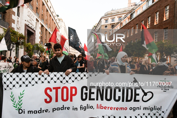 Citizens and activists gather to participate in a rally to support Palestinians in front of the US embassy in Rome, Italy, on October 25, 20...