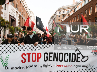 Citizens and activists gather to participate in a rally to support Palestinians in front of the US embassy in Rome, Italy, on October 25, 20...