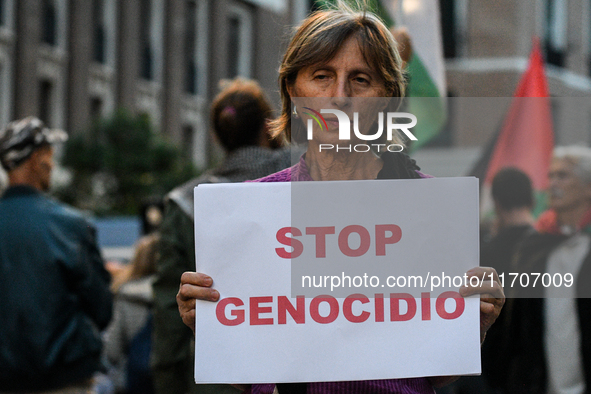 Citizens and activists gather to participate in a rally to support Palestinians in front of the US embassy in Rome, Italy, on October 25, 20...