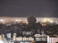 Smoke rises from the site of an Israeli airstrike that targets a neighborhood in Beirut's southern suburbs on October 25, 2024. Israel expan...