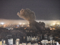 Smoke rises from the site of an Israeli airstrike that targets a neighborhood in Beirut's southern suburbs on October 25, 2024. Israel expan...