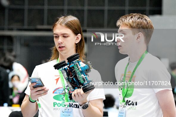 Participants prepare before the Qingdao International RoboCup 2024 in Qingdao, China, on October 26, 2024. 