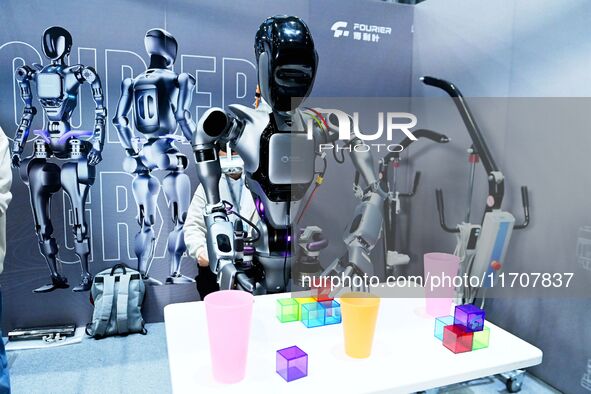 A robot performs during the Qingdao International Invitational Tournament of the 2024 Asia-Pacific RoboCup in Qingdao, China, on October 26,...