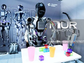 A robot performs during the Qingdao International Invitational Tournament of the 2024 Asia-Pacific RoboCup in Qingdao, China, on October 26,...