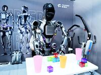 A robot performs during the Qingdao International Invitational Tournament of the 2024 Asia-Pacific RoboCup in Qingdao, China, on October 26,...