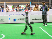 A robot performs a gait demonstration during the Qingdao International Robotics World Cup 2024 in Qingdao, China, on October 26, 2024. (