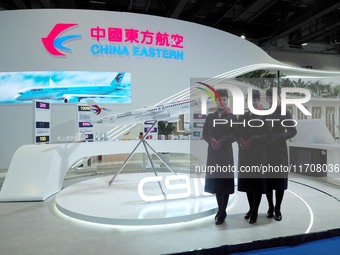 The audience visits the China Eastern Airlines booth at the 2nd CATA Aviation Conference in Beijing, China, on October 26, 2024. (