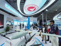 The audience visits the ''Composite Wing Drone'' at the 2nd CATA Aviation Conference in Beijing, China, on October 26, 2024. (