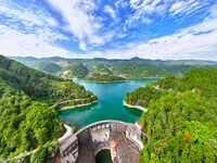 An aerial photo shows the scenery of Mingyue Lake in Chongqing, China, on October 25, 2024. (