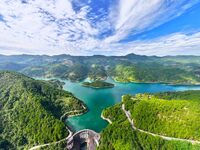 An aerial photo shows the scenery of Mingyue Lake in Chongqing, China, on October 25, 2024. (