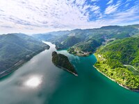 An aerial photo shows the scenery of Mingyue Lake in Chongqing, China, on October 25, 2024. (