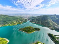 An aerial photo shows the scenery of Mingyue Lake in Chongqing, China, on October 25, 2024. (