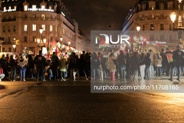 Pro-Palestinian protestors gather in Place de l'Opera in Paris, France, on October 25, 2024, in support of the population of Gaza. 