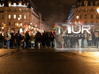 Pro-Palestinian protestors gather in Place de l'Opera in Paris, France, on October 25, 2024, in support of the population of Gaza. (