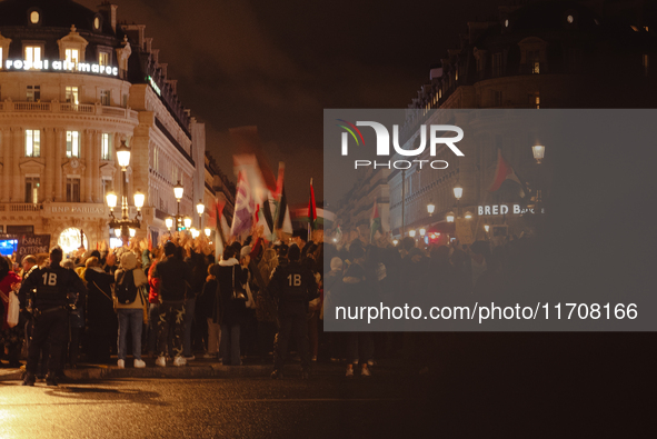 Pro-Palestinian protestors gather in Place de l'Opera in Paris, France, on October 25, 2024, in support of the population of Gaza. 