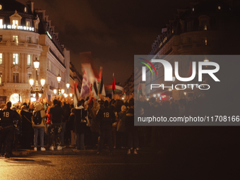 Pro-Palestinian protestors gather in Place de l'Opera in Paris, France, on October 25, 2024, in support of the population of Gaza. (