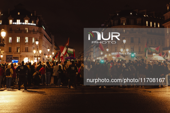 Pro-Palestinian protestors gather in Place de l'Opera in Paris, France, on October 25, 2024, in support of the population of Gaza. 