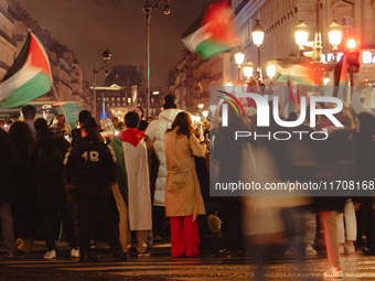 Pro-Palestinian protestors gather in Place de l'Opera in Paris, France, on October 25, 2024, in support of the population of Gaza. (