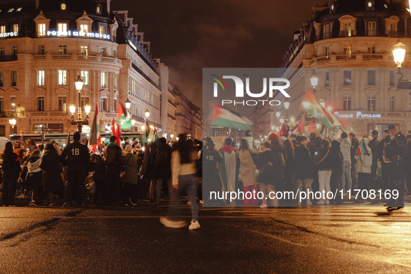 Pro-Palestinian protestors gather in Place de l'Opera in Paris, France, on October 25, 2024, in support of the population of Gaza. 