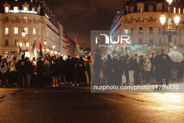 Pro-Palestinian protestors gather in Place de l'Opera in Paris, France, on October 25, 2024, in support of the population of Gaza. 