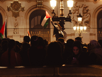 Pro-Palestinian protesters gather in Place de l'Opera in Paris, France, on October 25, 2024, as people show support for the population of Pa...