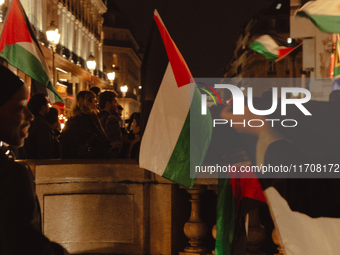 Pro-Palestinian protesters gather in Place de l'Opera in Paris, France, on October 25, 2024, as people show support for the population of Pa...