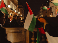 Pro-Palestinian protesters gather in Place de l'Opera in Paris, France, on October 25, 2024, as people show support for the population of Pa...