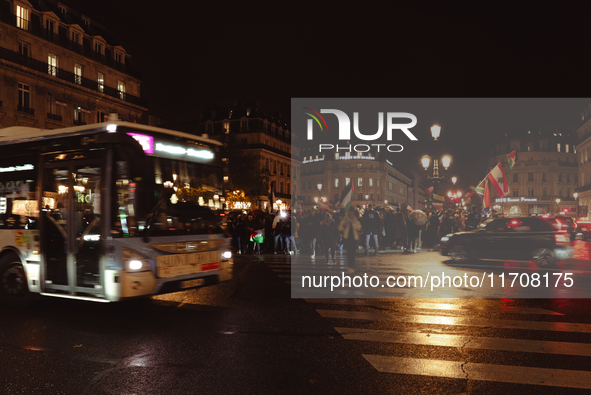 Pro-Palestinian protesters gather in Place de l'Opera in Paris, France, on October 25, 2024, as people show support for the population of Pa...