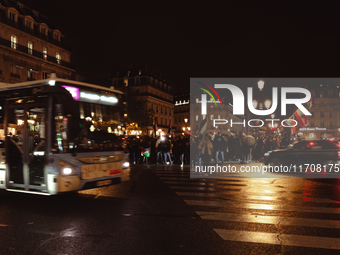 Pro-Palestinian protesters gather in Place de l'Opera in Paris, France, on October 25, 2024, as people show support for the population of Pa...