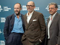 Ralph Fiennes, Edward Berger, and Sergio Castellitto attend the ''Conclave'' photocall during the 19th Rome Film Festival at Auditorium Parc...