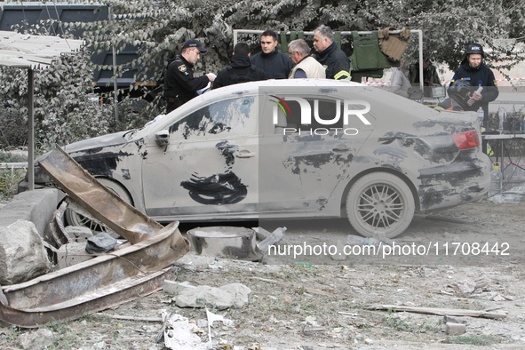 A car is damaged by an overnight Russian attack in the Novokadatskyi district of Dnipro, Ukraine, on October 25, 2024. NO USE RUSSIA. NO USE...