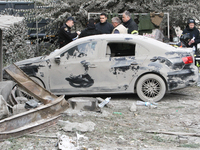 A car is damaged by an overnight Russian attack in the Novokadatskyi district of Dnipro, Ukraine, on October 25, 2024. NO USE RUSSIA. NO USE...