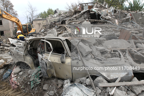 A car is damaged by an overnight Russian attack in the Novokadatskyi district of Dnipro, Ukraine, on October 25, 2024. NO USE RUSSIA. NO USE...