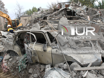 A car is damaged by an overnight Russian attack in the Novokadatskyi district of Dnipro, Ukraine, on October 25, 2024. NO USE RUSSIA. NO USE...