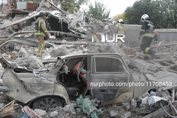 A car is damaged by an overnight Russian attack in the Novokadatskyi district of Dnipro, Ukraine, on October 25, 2024. NO USE RUSSIA. NO USE...