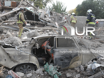 A car is damaged by an overnight Russian attack in the Novokadatskyi district of Dnipro, Ukraine, on October 25, 2024. NO USE RUSSIA. NO USE...