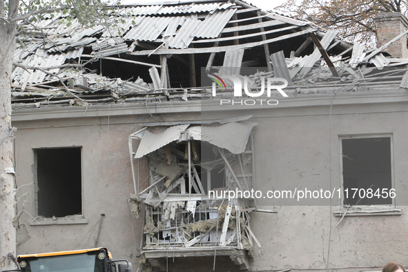 A building is destroyed by an overnight Russian attack in the Novokadatskyi district of Dnipro, Ukraine, on October 25, 2024. NO USE RUSSIA....