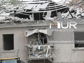 A building is destroyed by an overnight Russian attack in the Novokadatskyi district of Dnipro, Ukraine, on October 25, 2024. NO USE RUSSIA....