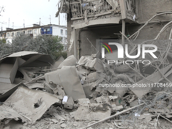 A building is destroyed by an overnight Russian attack in the Novokadatskyi district of Dnipro, Ukraine, on October 25, 2024. NO USE RUSSIA....