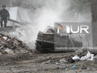 A car is damaged by an overnight Russian attack in the Novokadatskyi district of Dnipro, Ukraine, on October 25, 2024. NO USE RUSSIA. NO USE...