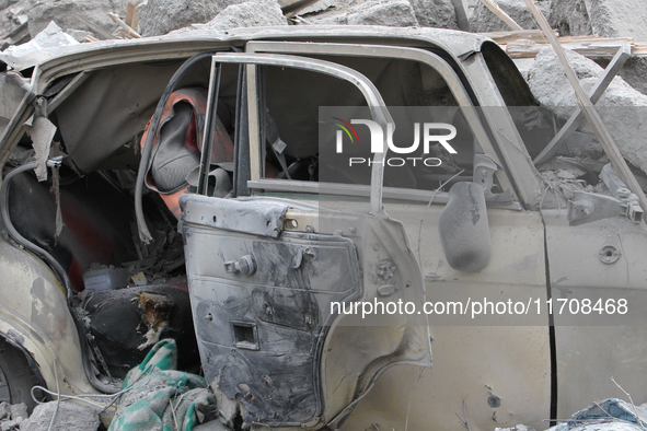 A car is damaged by an overnight Russian attack in the Novokadatskyi district of Dnipro, Ukraine, on October 25, 2024. NO USE RUSSIA. NO USE...