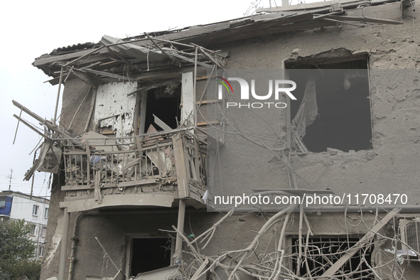 A building is destroyed by an overnight Russian attack in the Novokadatskyi district of Dnipro, Ukraine, on October 25, 2024. NO USE RUSSIA....