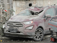 A car is damaged by an overnight Russian attack in the Novokadatskyi district of Dnipro, Ukraine, on October 25, 2024. NO USE RUSSIA. NO USE...