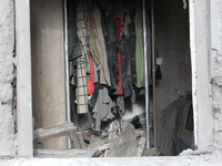 A wardrobe is inside a residential building damaged by an overnight Russian attack in the Novokadatskyi district of Dnipro, Ukraine, on Octo...